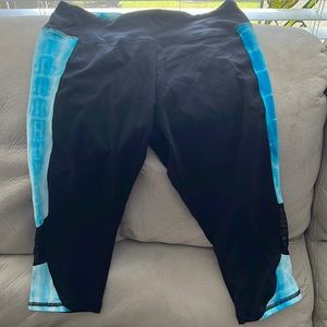 Stretchy exercise pants with elastic band.